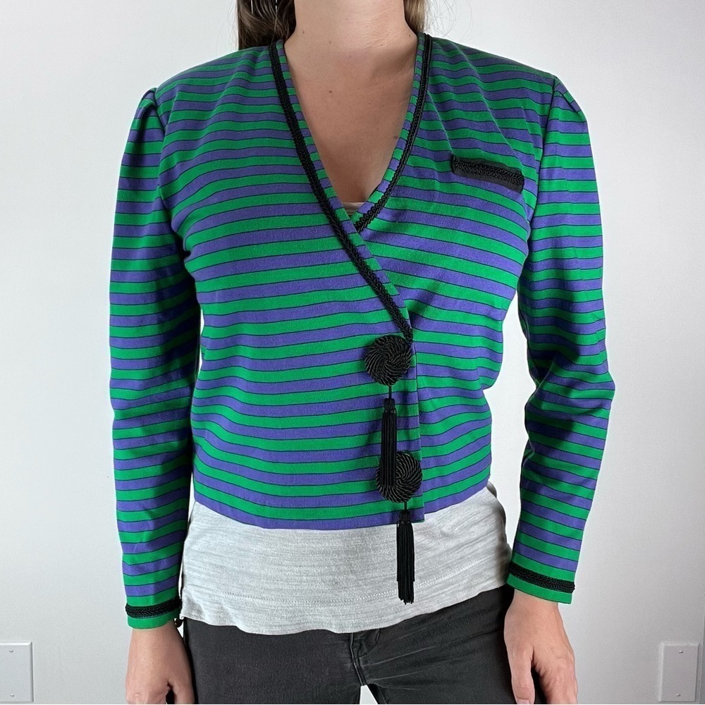 VINTAGE 80’s 90’s Char Striped Tassel Blazer Jacket S/M